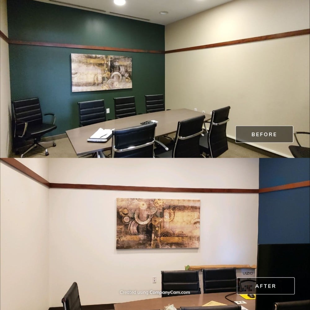 commercial painting, interior painting, conference room painting, Edward Jones, Kernersville, Pure White, Naval