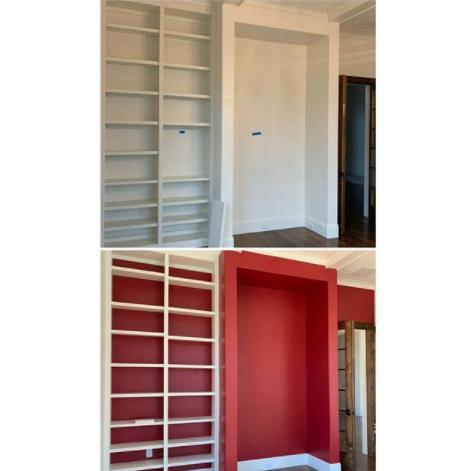 Before and after of wardrobe painted red.