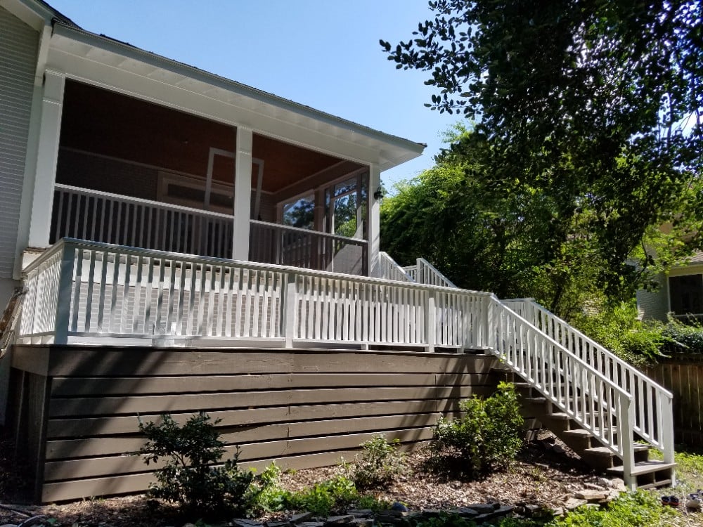 Back Deck We services Raleigh, Durham, Chapel Hill, Wake Forest, Brier Creek, Hillsbourough, Pittsboro, Rolesville with Sherwin Williams, Ben Moore paints for Interior, Exterior, Cabinets, Decks, & Commerical