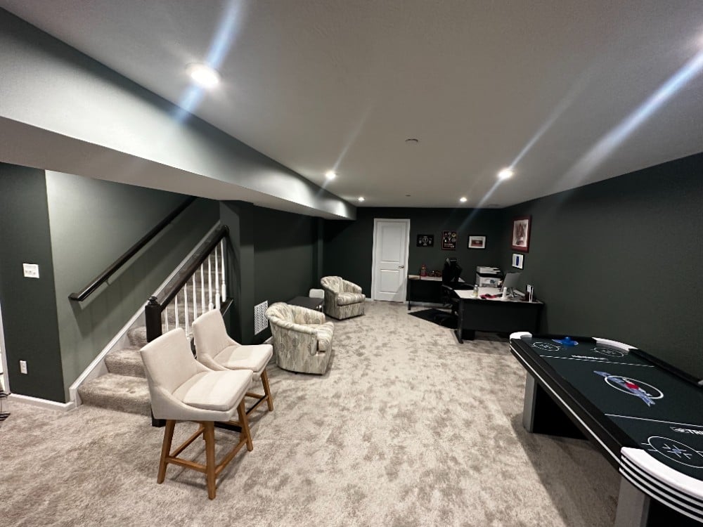 Five Star Painting of Wexford completed this stunning interior house repaint of a refinished basement in Cranberry, PA.