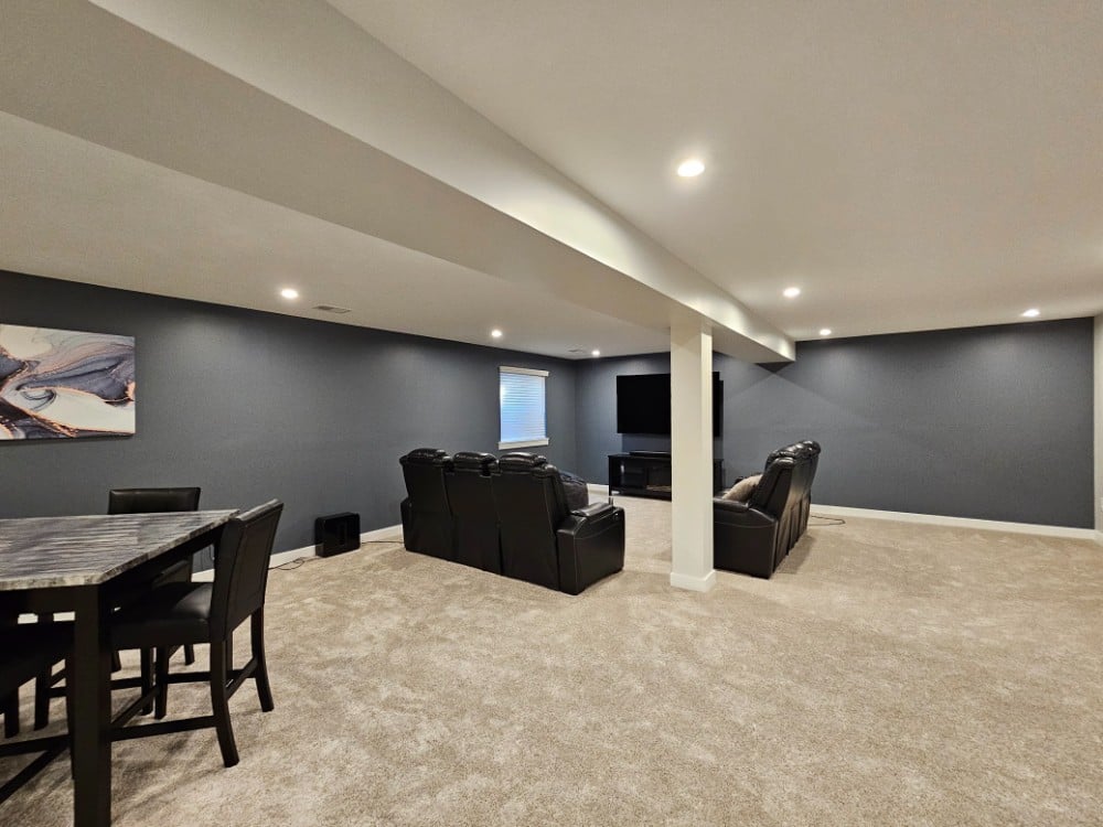 Basement, Middletown, Entertainment Space, Accent Wall, Vibrant Paint, Shutters, Sherwin-Williams, Delaware Painting, Residential Painting, Interior Painting, Color Consultation, Color Consultant, Remodeling, Expert Painting