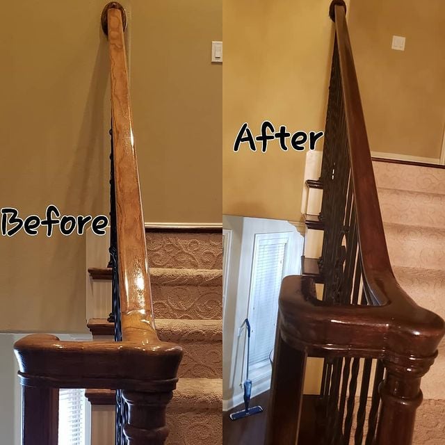 before and after brown banister