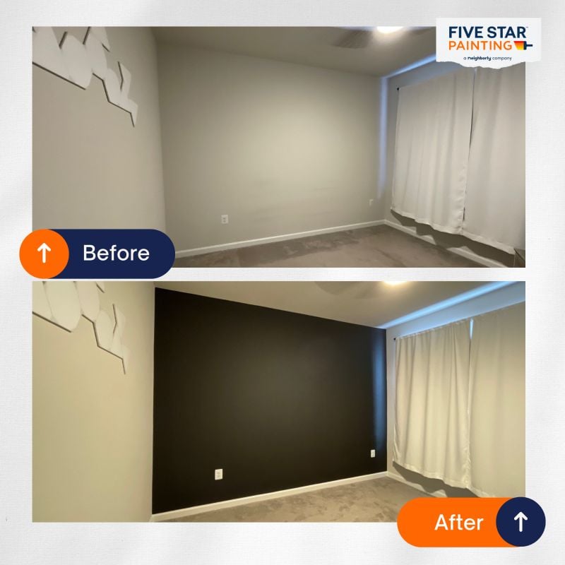 Bedroom Before and After with Accent Wall