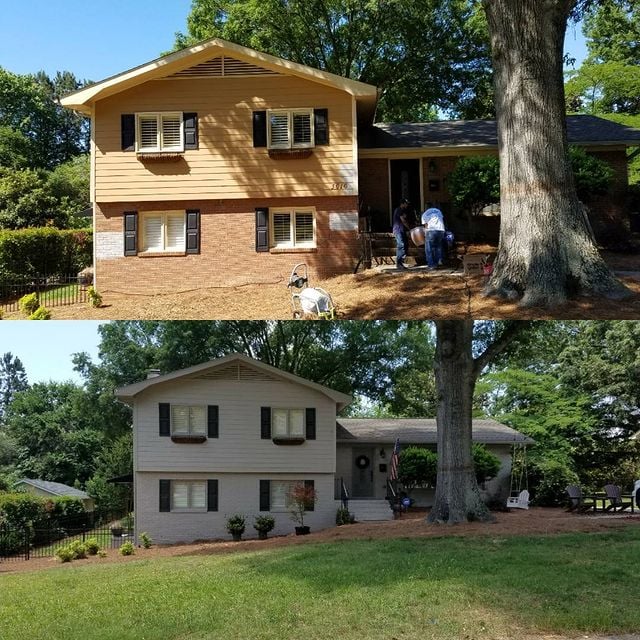 Before and after house exterior repainting