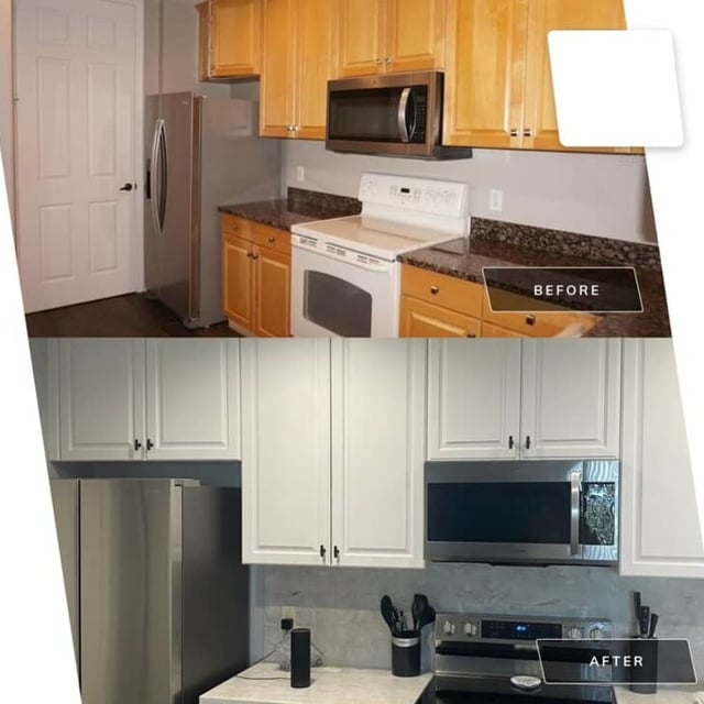 Before and After Kitchen Cabinet Painting 