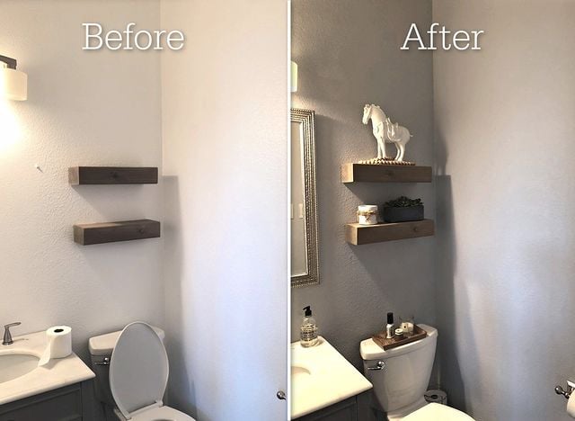 Before and after bathroom wall