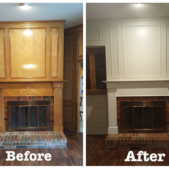 Before and after fireplace painting