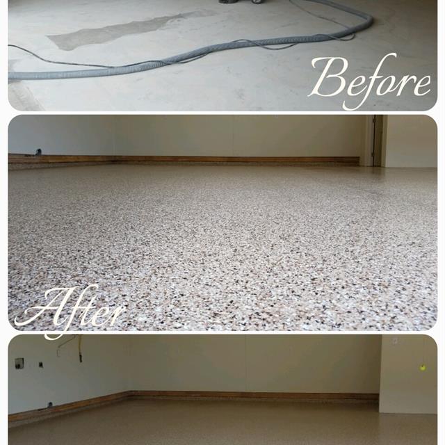 Before and after garage floor repainting