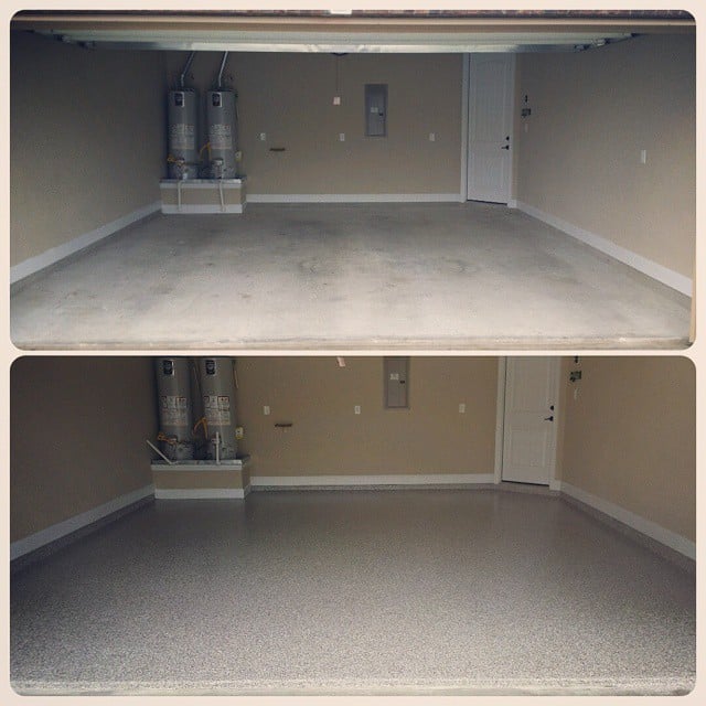 Before and after garage floor repainting