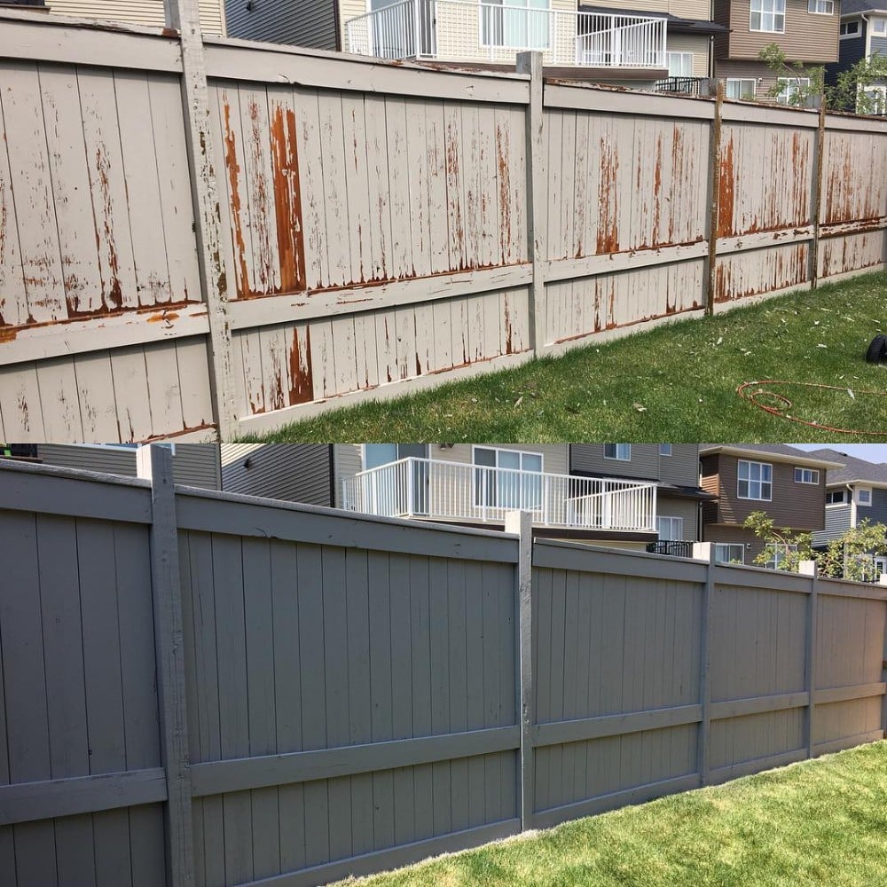 Before and after images of exterior fences