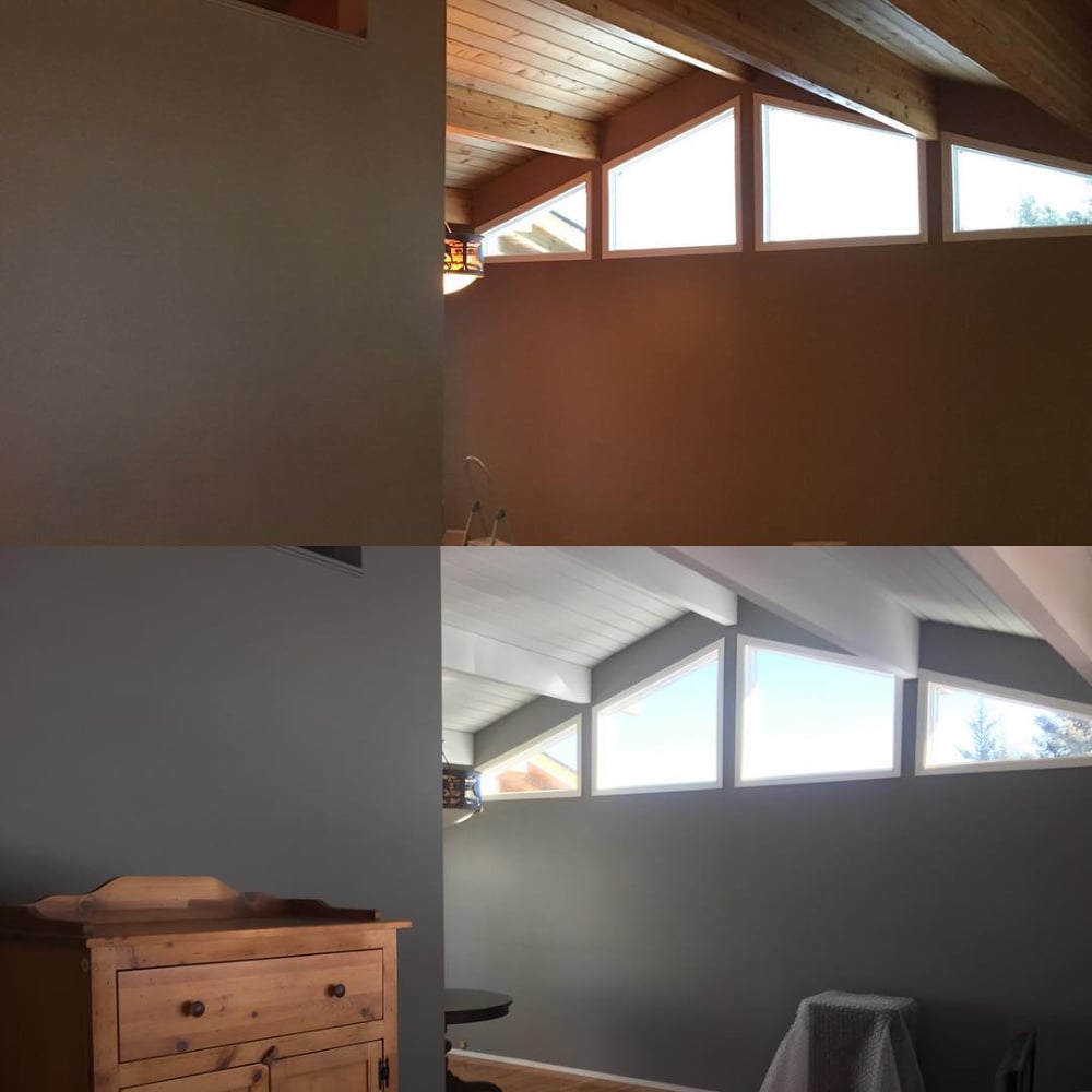 Before and after images of oak ceilings