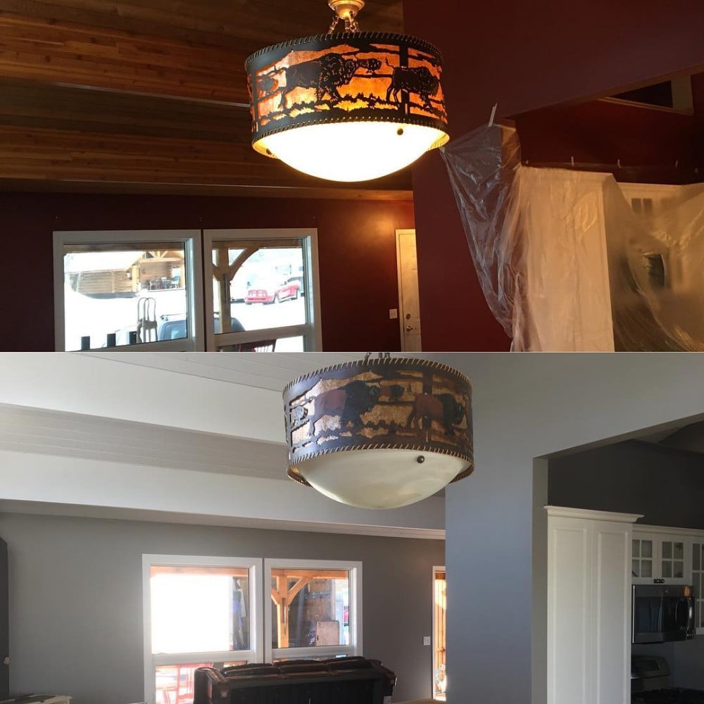 Before and after images of oak ceilings