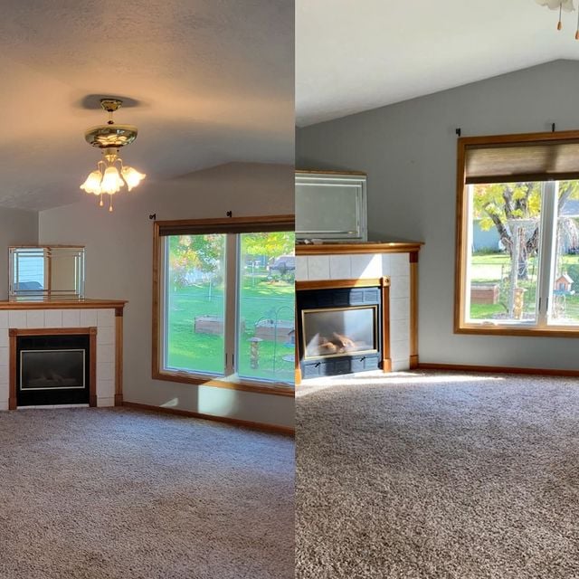 Before and after interior painting in living area