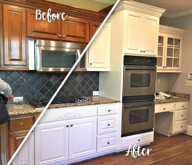 Before and after kitchen cabinets painted white