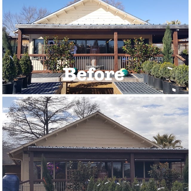 Before and after repainting a restaurant exterior