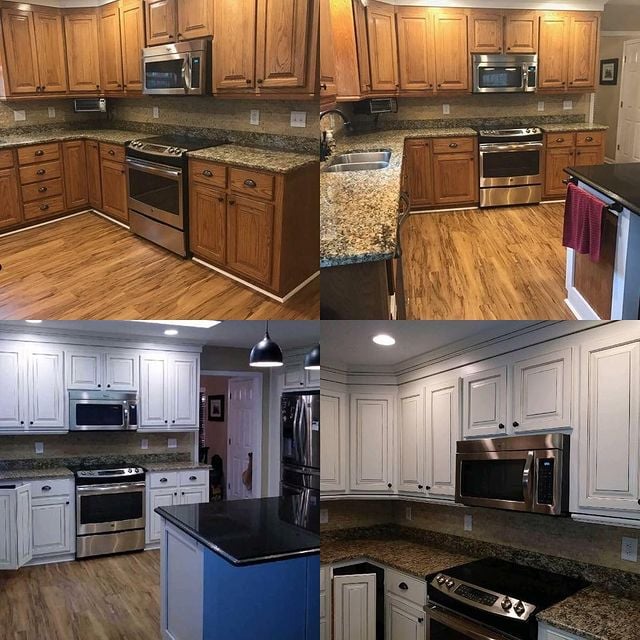 Before and after white kitchen cabinets