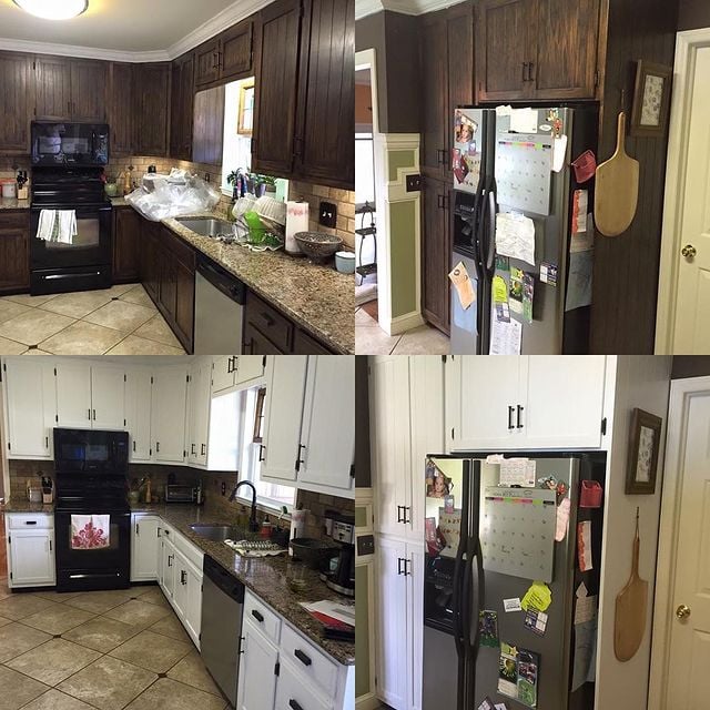 Before and after white kitchen cabinets