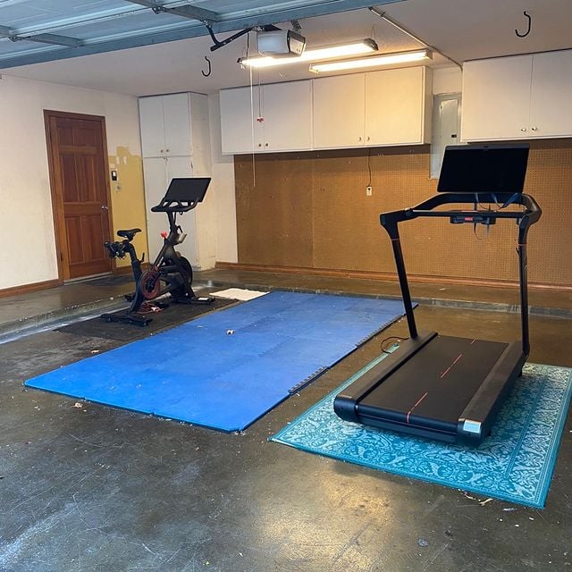 Before of garage with workout equipment