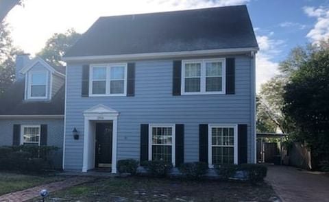 Blue home with white trim