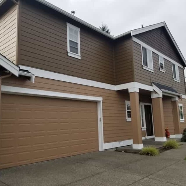 Two Story Home - Top floor dark brown and Bottom Floor Lighter Gray