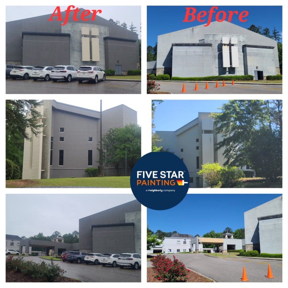 Commercial exterior painting on Caldwell Mill at Christ Church, Birmingham, Alabama