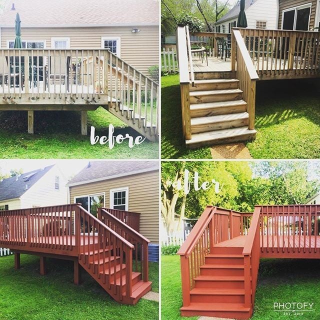 red wood deck with stairs