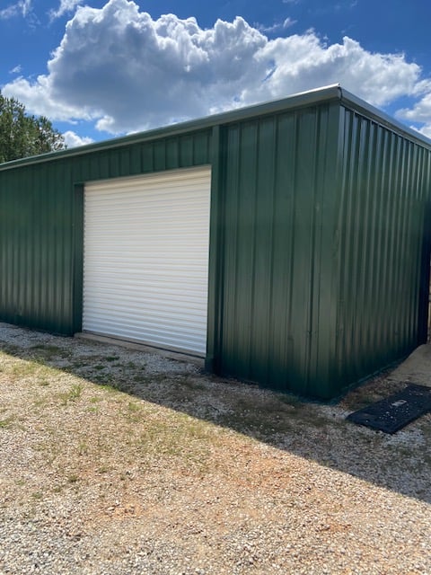 Exterior Commercial Building and Rollup doors repaint Auburn Alabama SW7005 Pure White SW6195 Rock Garden