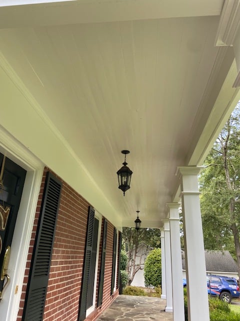 Exterior Porch Ceiling and Columns SW7005 Pure White Gloss