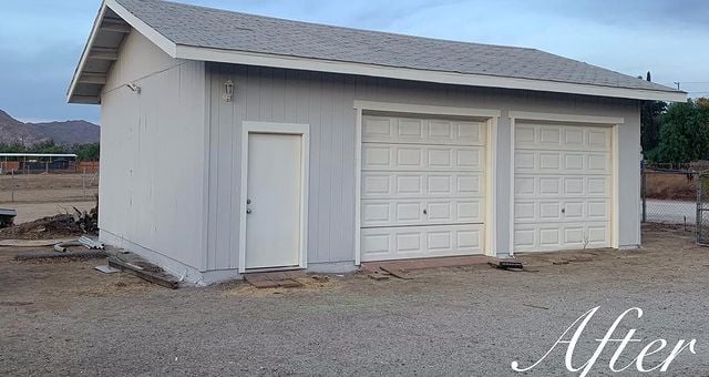 Exterior white garage