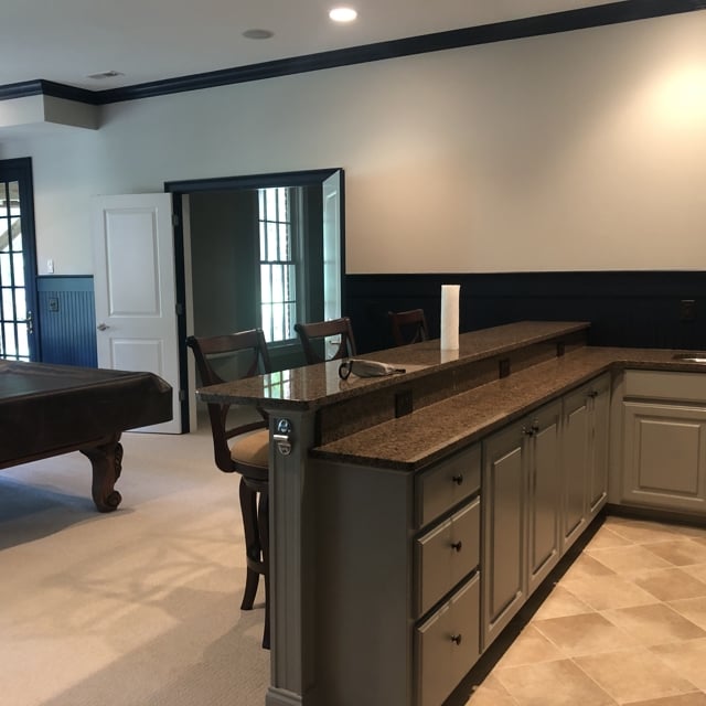 Family/game room We services Raleigh, Durham, Chapel Hill, Wake Forest, Brier Creek, Hillsbourough, Pittsboro, Rolesville with Sherwin Williams, Ben Moore paints for Interior, Exterior, cabinets, Deck Popcorn ceiling removal, commerical