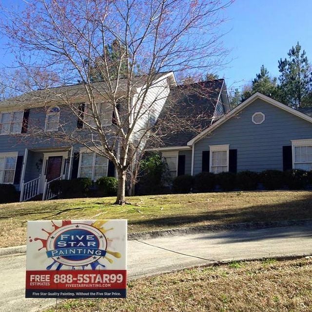 Home exterior painted in blue