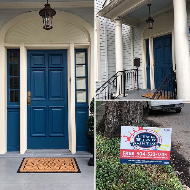 Just finished this entrance in Carrollton!  This home is for sale so it will soon have a new owner. #fspnola #fivestarpainting #benjaminmoorebluedanube #benjaminmooregrayowl