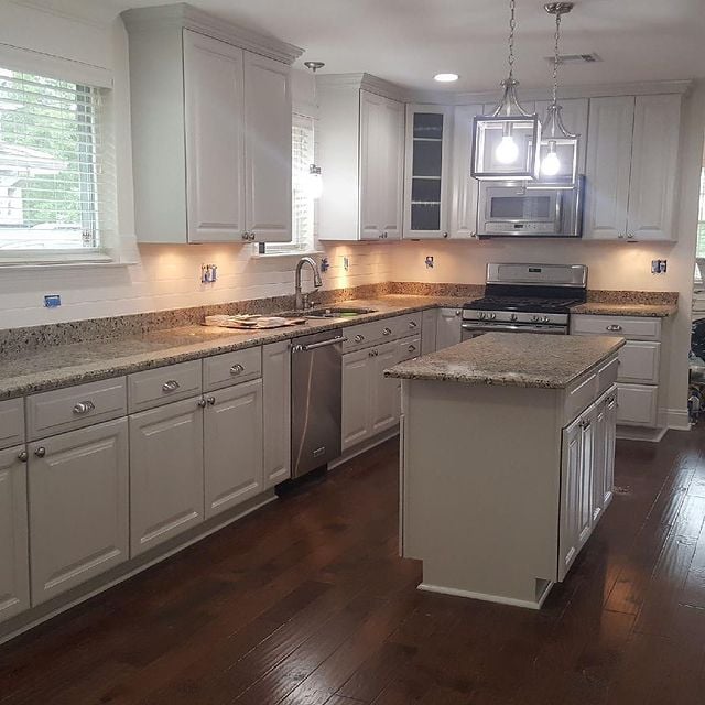 Your kitchen can transform into this also. Let Five Star Painting of New Orleans show you how it is done, and done professionally!  We protect your house and provide a great service experience!  Shout to our crew on this one!  Beautiful #satinimpervo #benjaminmoore