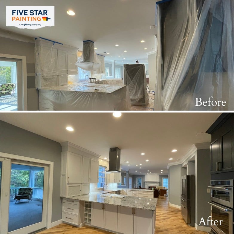 Kitchen transformed: vibrant paint, timeless charm.