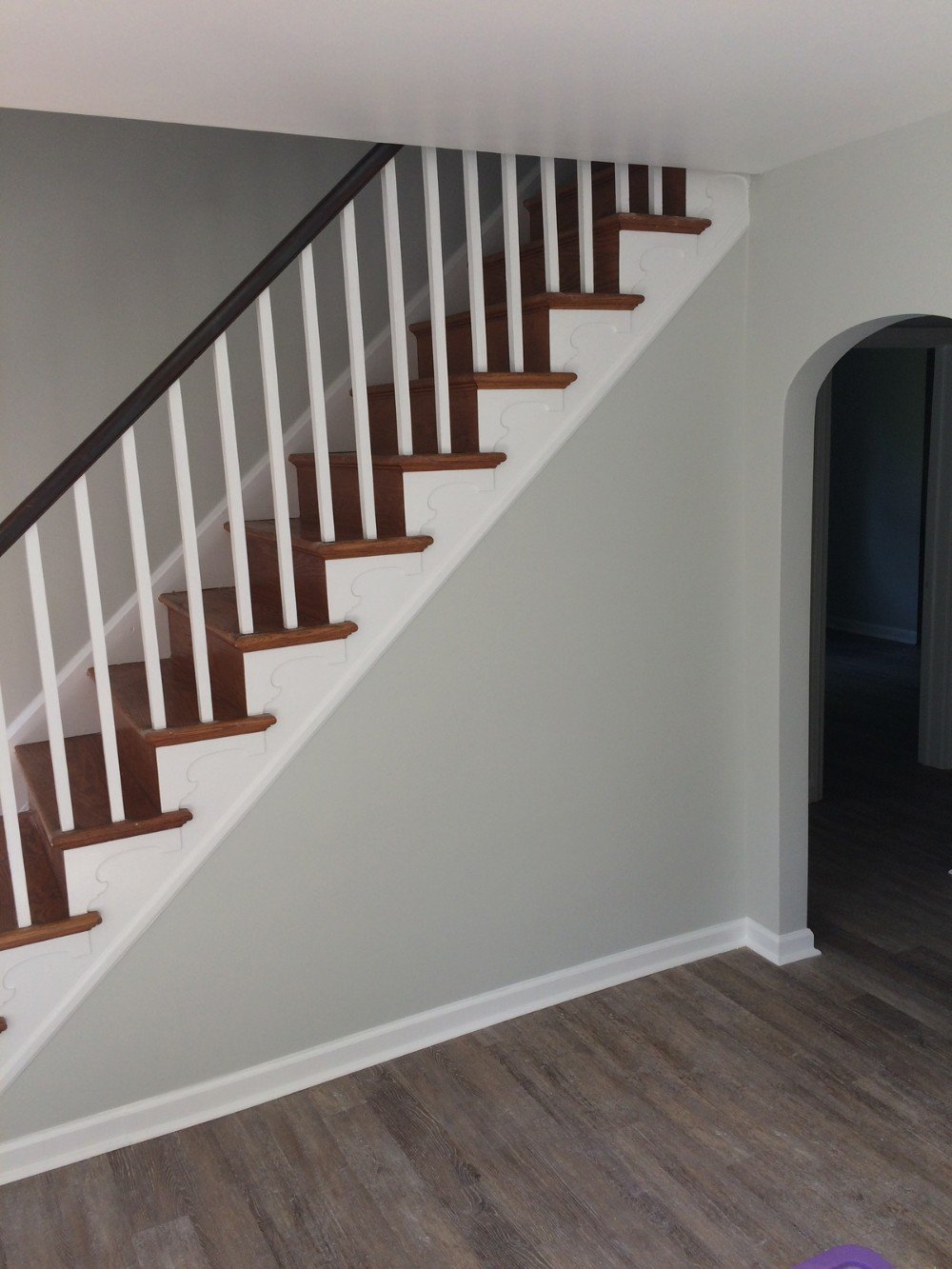 Light Gray walls fresh white trim