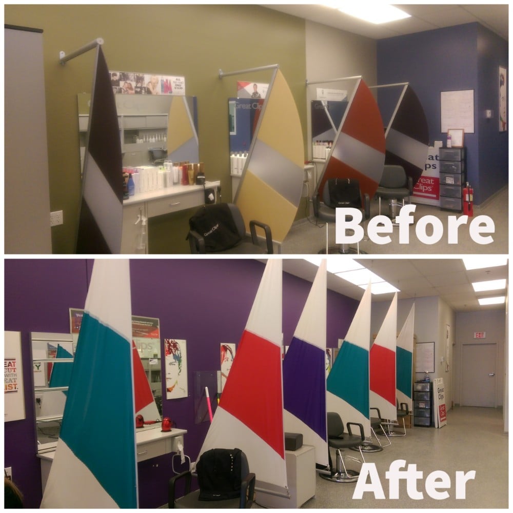 Before and after of hair salon