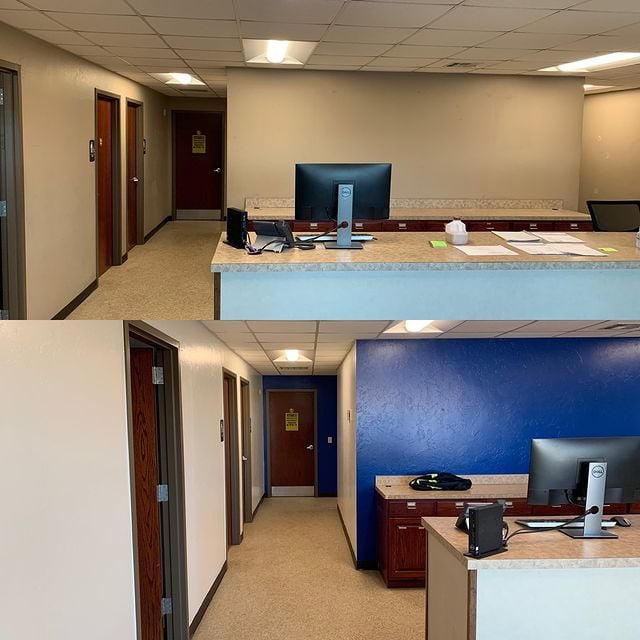 Office painting for rebranding. Color: Sherwin Williams - SW7005 Pure White