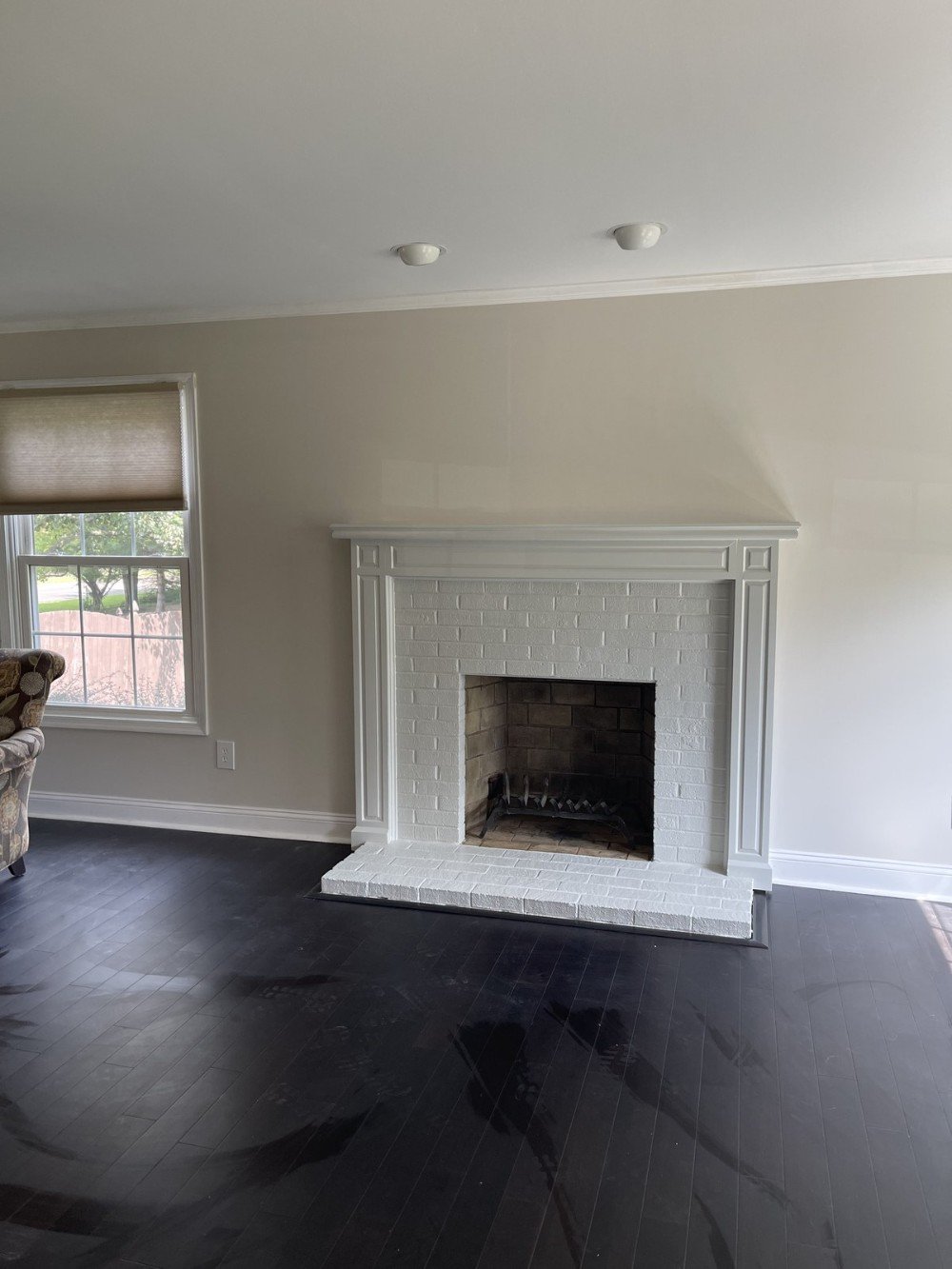 Painted white brick fireplace