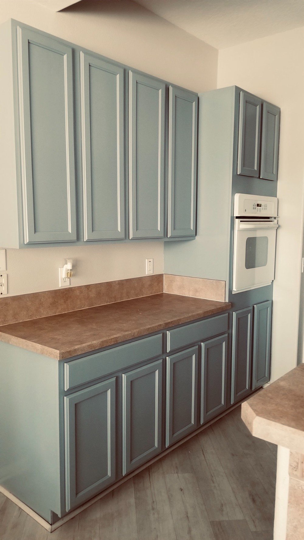 Striking gray cabinets complemented by pristine white walls, showcasing the exquisite attention to detail of our residential painting services in Pittsburgh