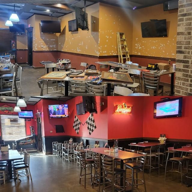 Painted bar walls before and after