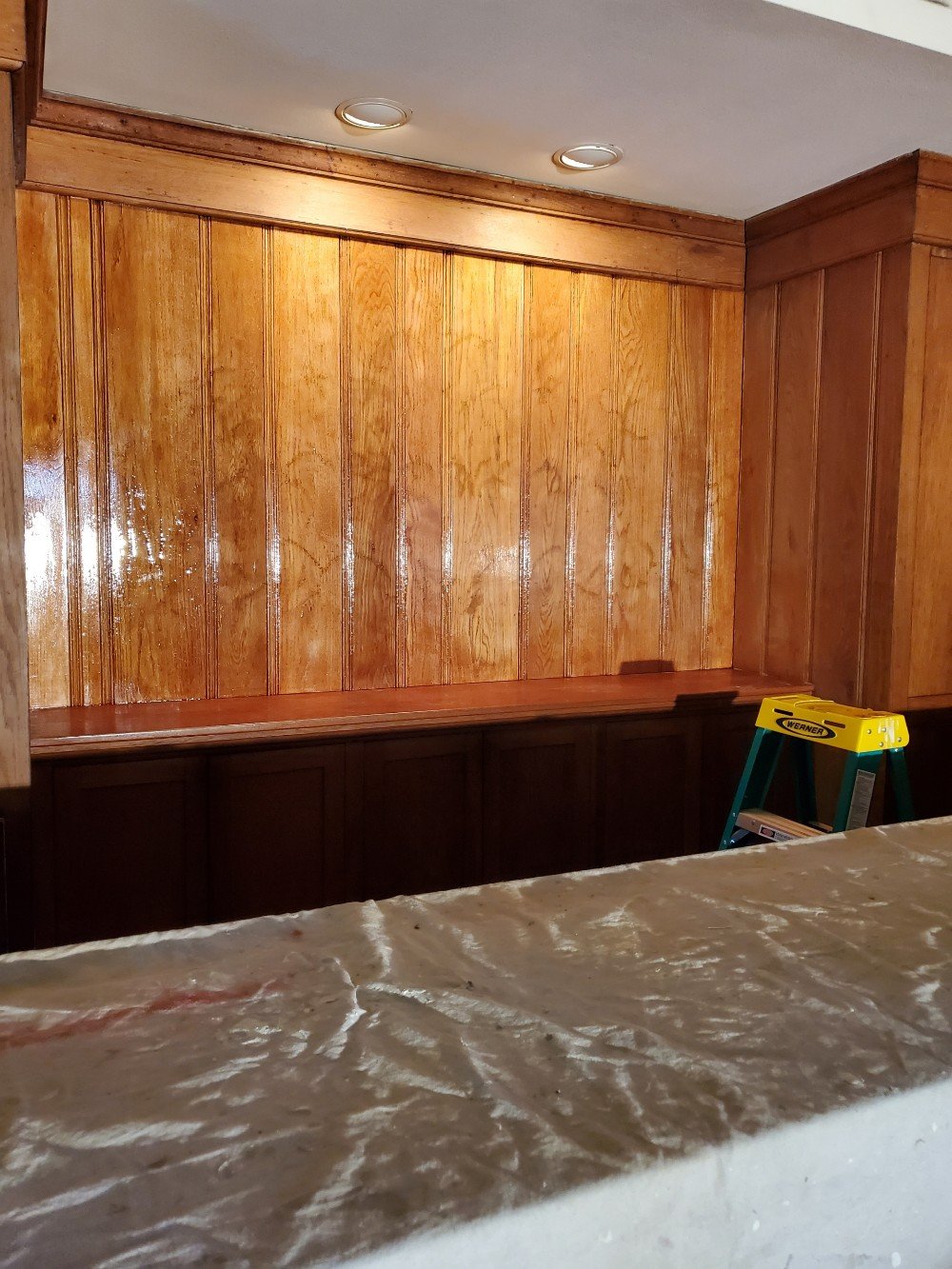 Polyurethane clear coat on a interior bar wall