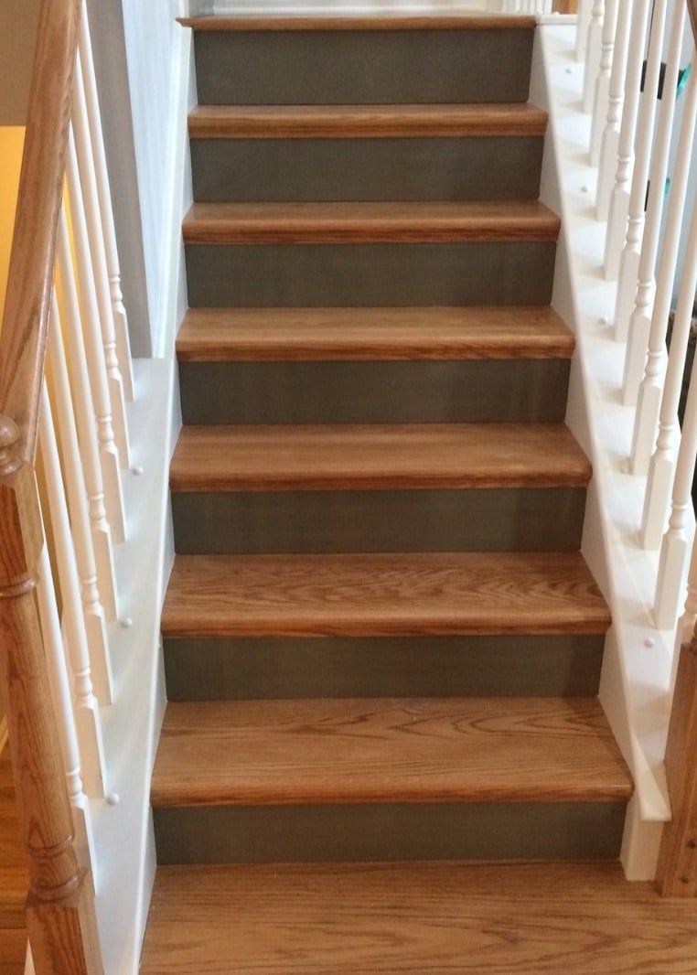 Stair Risers brown white trim