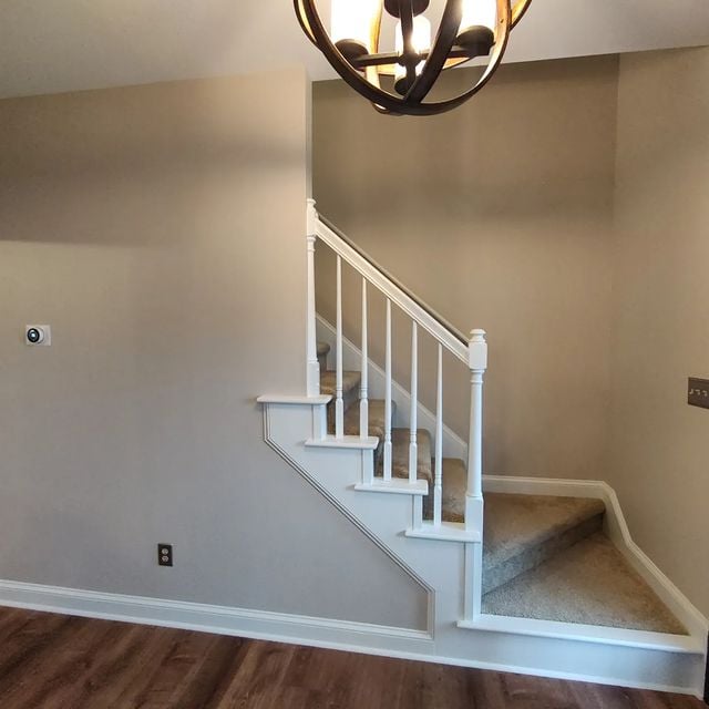 Stairway painting, white trim, bright walls, interior painting