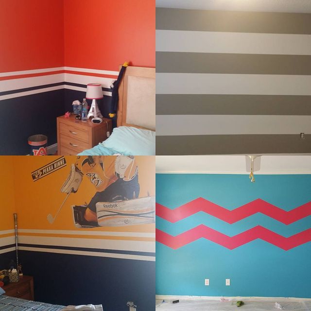 Photo of four different walls with different color stripe examples