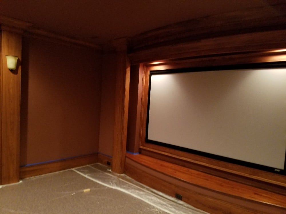 Theater Room We services Raleigh, Durham, Chapel Hill, Wake Forest, Brier Creek, Hillsbourough, Pittsboro, Rolesville with Sherwin Williams, Ben Moore paints for Interior, Exterior, Cabinets, Decks, & Commerical