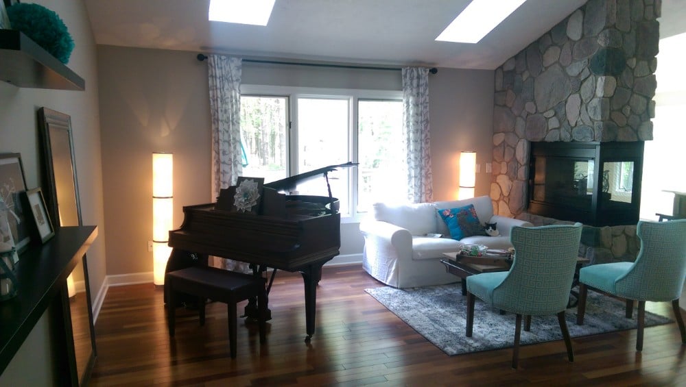 Living room with piano