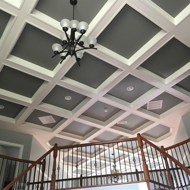 White Multi-Coffered Contrast Ceiling with Grey Inset Tiles