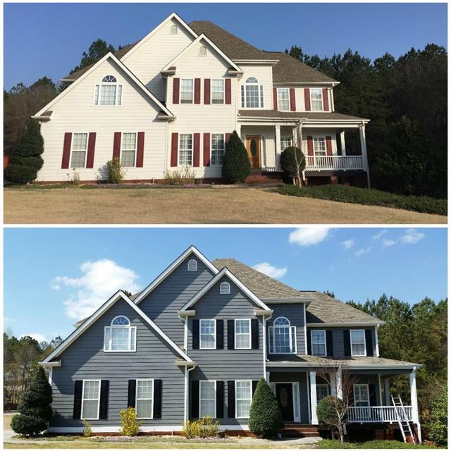 before-after painting 2 story home