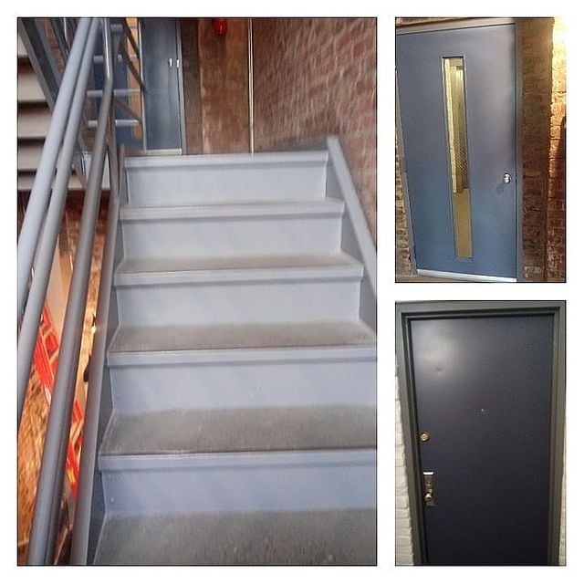 before and after back door and grey stairs