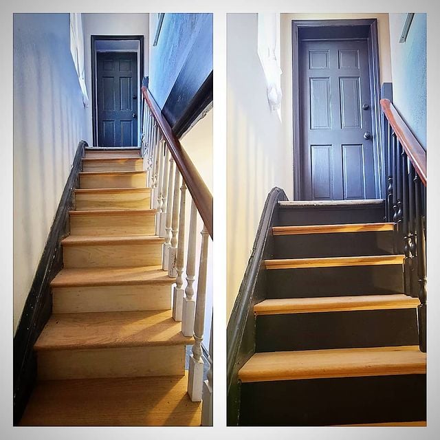 before and after black and wooden stairs